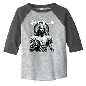 He Is Rizzin Funny Jesus Playing Football Toddler Fine Jersey T-Shirt