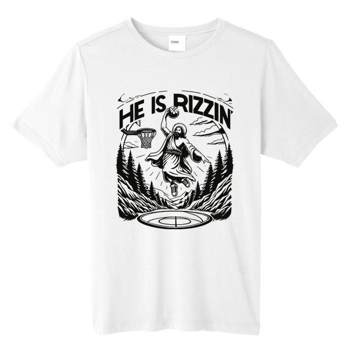 He Is Rizzin Funny Basketball Christian Religious Gift Tall Fusion ChromaSoft Performance T-Shirt