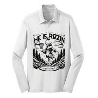 He Is Rizzin Funny Basketball Christian Religious Gift Silk Touch Performance Long Sleeve Polo