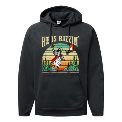 He Is Rizzin Funny Basketball Easter Christian Religious Performance Fleece Hoodie