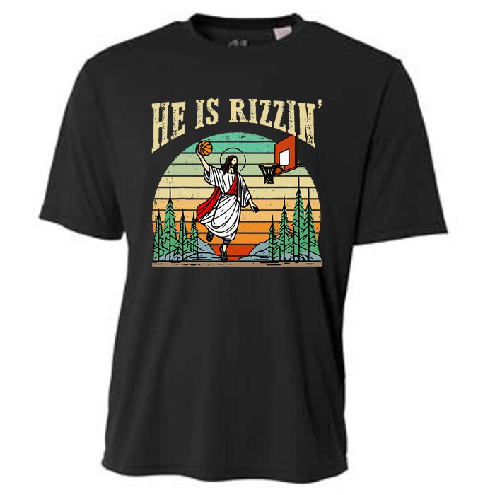 He Is Rizzin Funny Basketball Easter Christian Religious Cooling Performance Crew T-Shirt