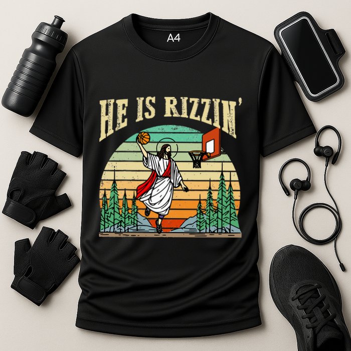 He Is Rizzin Funny Basketball Easter Christian Religious Performance Shirt
