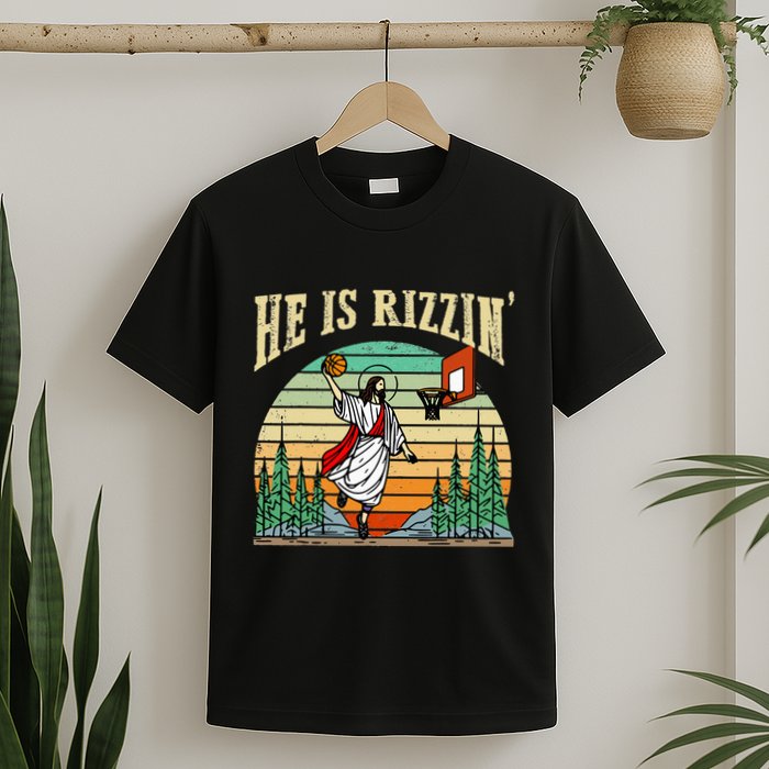 He Is Rizzin Funny Basketball Easter Christian Religious T-Shirt