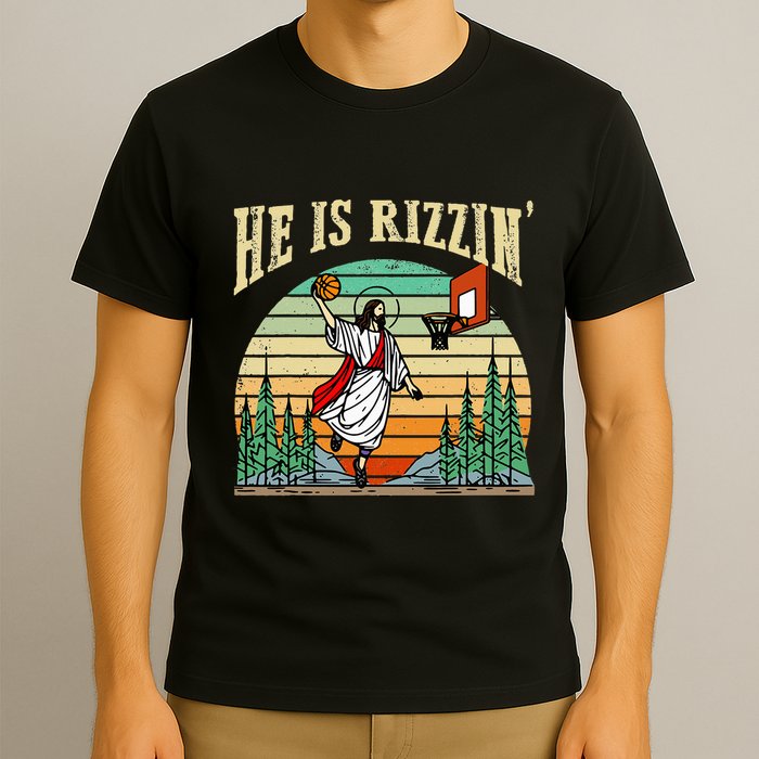 He Is Rizzin Funny Basketball Easter Christian Religious T-Shirt