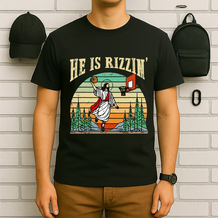 He Is Rizzin Funny Basketball Easter Christian Religious T-Shirt
