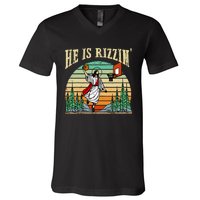 He Is Rizzin Funny Basketball Easter Christian Religious V-Neck T-Shirt