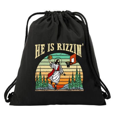 He Is Rizzin Funny Basketball Easter Christian Religious Drawstring Bag