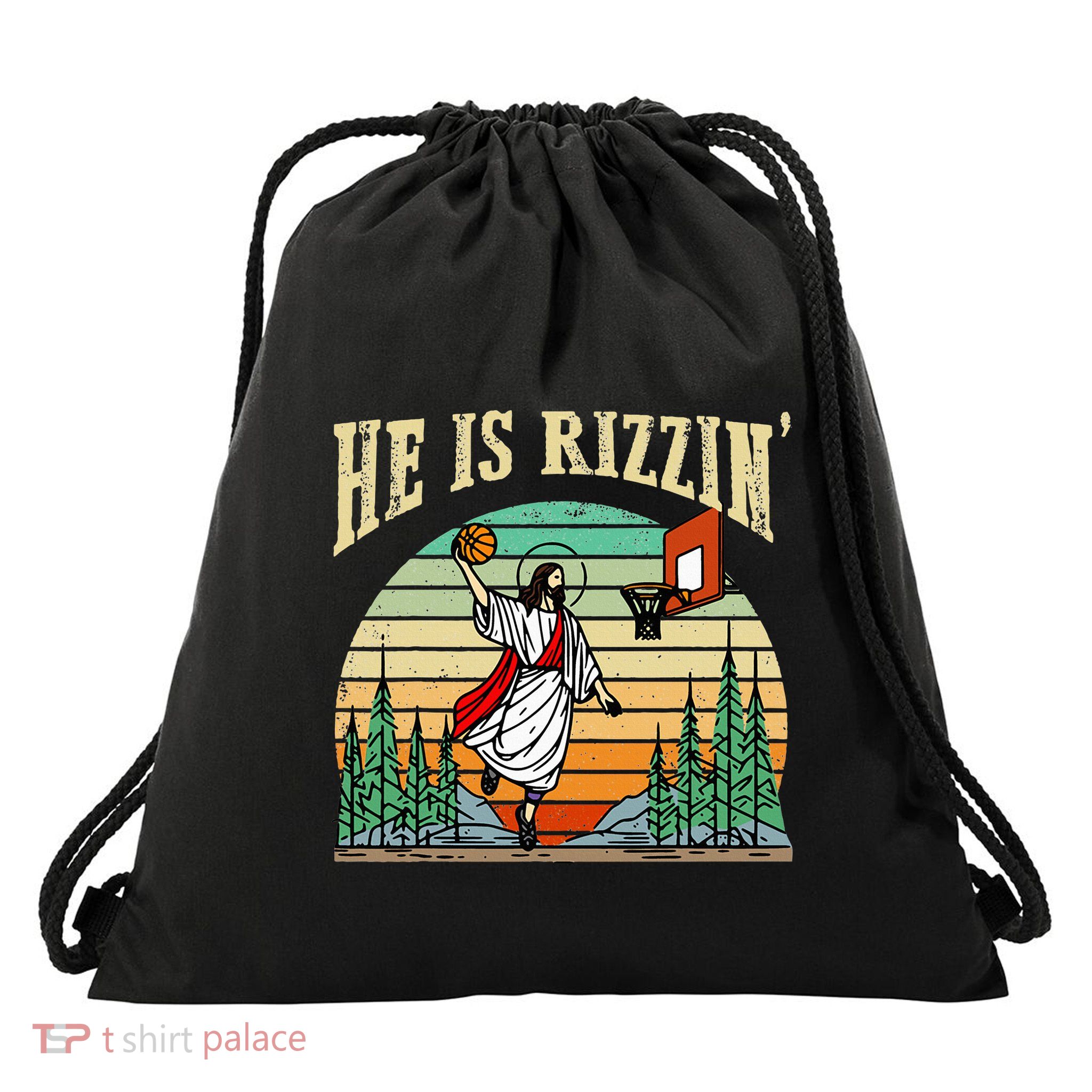 He Is Rizzin Funny Basketball Easter Christian Religious Drawstring Bag