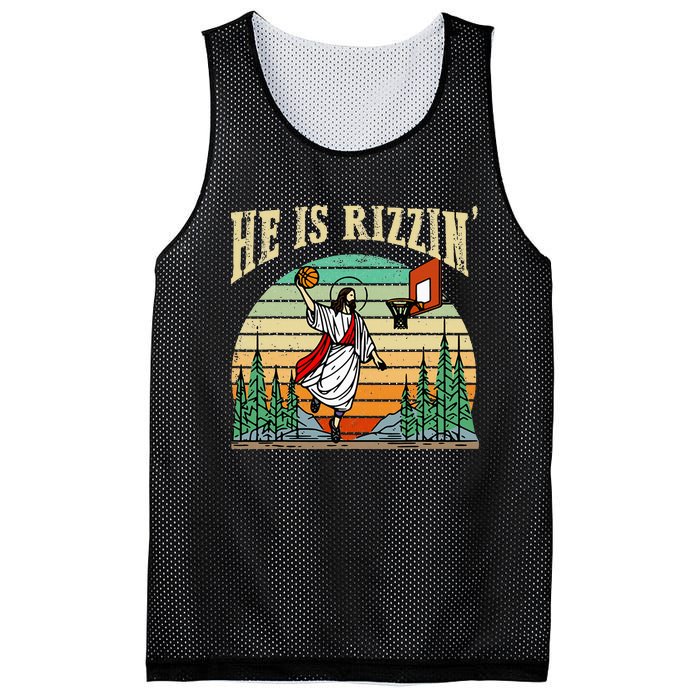 He Is Rizzin Funny Basketball Easter Christian Religious Mesh Reversible Basketball Jersey Tank