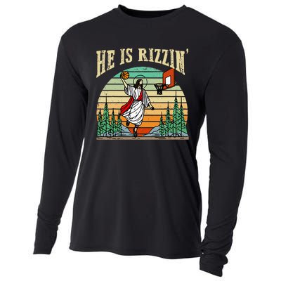 He Is Rizzin Funny Basketball Easter Christian Religious Cooling Performance Long Sleeve Crew