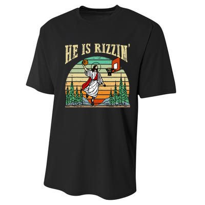 He Is Rizzin Funny Basketball Easter Christian Religious Performance Sprint T-Shirt