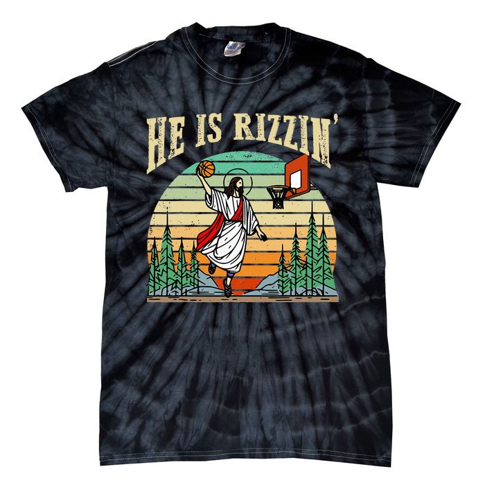 He Is Rizzin Funny Basketball Easter Christian Religious Tie-Dye T-Shirt