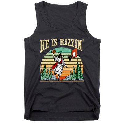 He Is Rizzin Funny Basketball Easter Christian Religious Tank Top