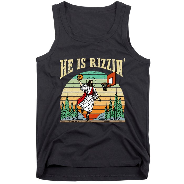 He Is Rizzin Funny Basketball Easter Christian Religious Tank Top