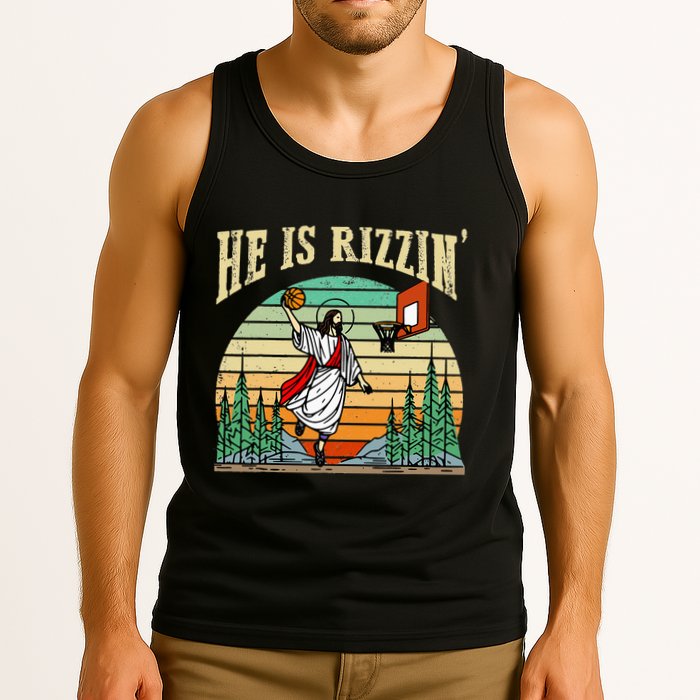 He Is Rizzin Funny Basketball Easter Christian Religious Tank Top