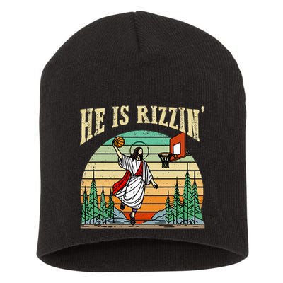 He Is Rizzin Funny Basketball Easter Christian Religious Short Acrylic Beanie