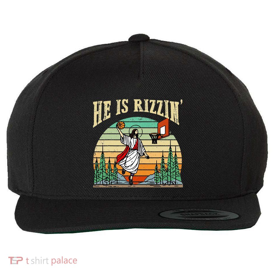 He Is Rizzin Funny Basketball Easter Christian Religious Wool Snapback Cap