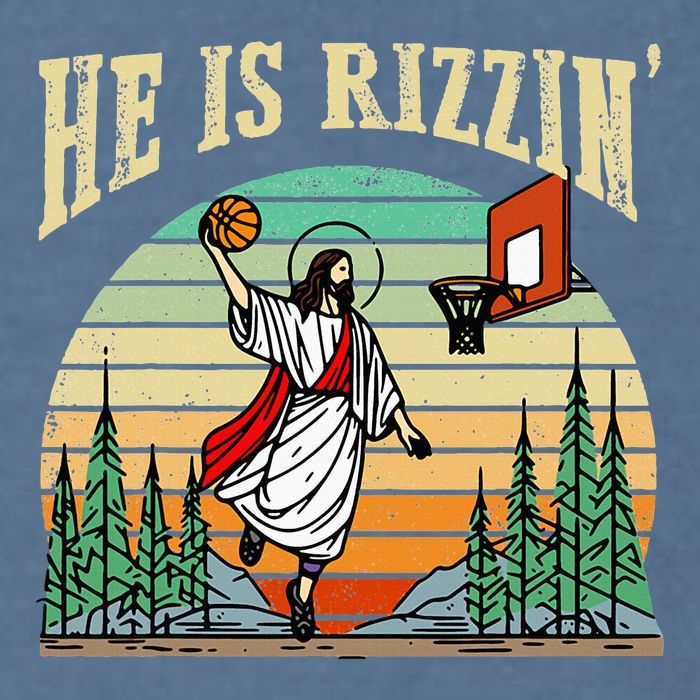 He Is Rizzin Funny Basketball Easter Christian Religious Garment-Dyed Sweatshirt