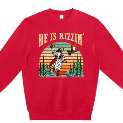 He Is Rizzin Funny Basketball Easter Christian Religious Premium Crewneck Sweatshirt