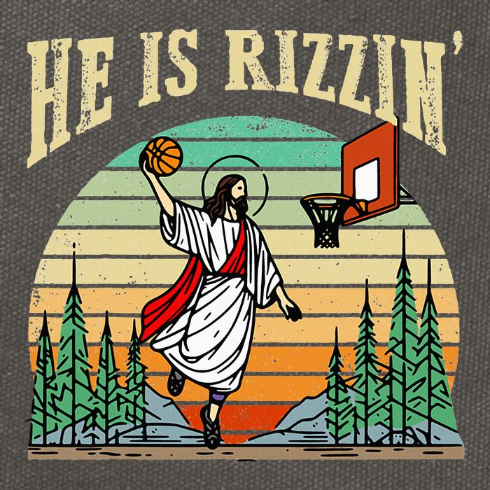 He Is Rizzin Funny Basketball Easter Christian Religious Cotton Canvas Backpack