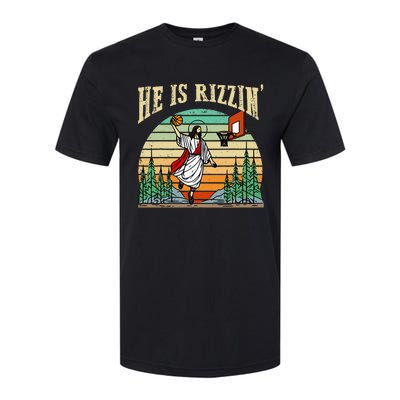 He Is Rizzin Funny Basketball Easter Christian Religious Softstyle CVC T-Shirt