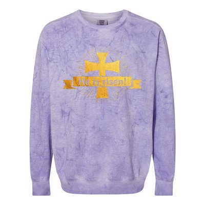 He Is Risen! Cross Easter Gift For Christians Cross Colorblast Crewneck Sweatshirt