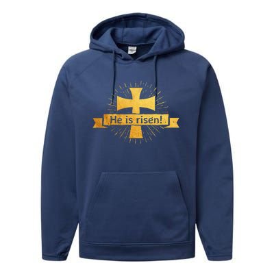 He Is Risen! Cross Easter Gift For Christians Cross Performance Fleece Hoodie