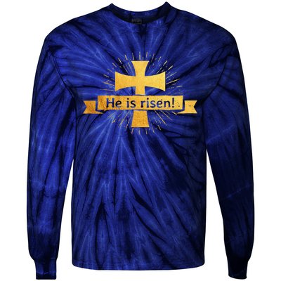 He Is Risen! Cross Easter Gift For Christians Cross Tie-Dye Long Sleeve Shirt