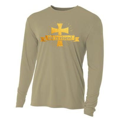 He Is Risen! Cross Easter Gift For Christians Cross Cooling Performance Long Sleeve Crew