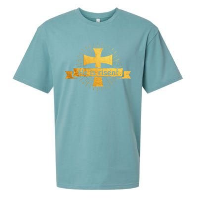 He Is Risen! Cross Easter Gift For Christians Cross Sueded Cloud Jersey T-Shirt