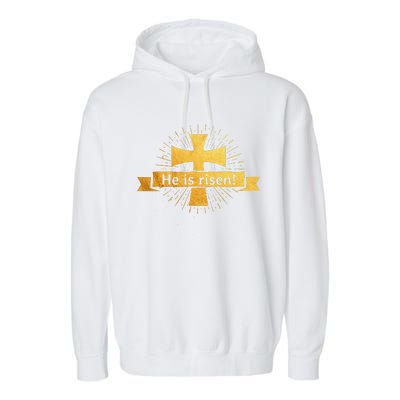 He Is Risen! Cross Easter Gift For Christians Cross Garment-Dyed Fleece Hoodie