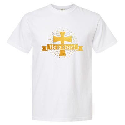 He Is Risen! Cross Easter Gift For Christians Cross Garment-Dyed Heavyweight T-Shirt