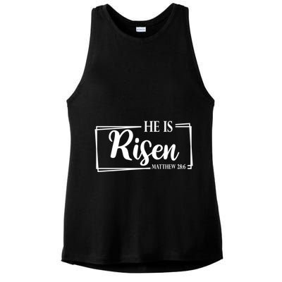 He Is Risen Matthew 28:6 Easter Sunday Ladies PosiCharge Tri-Blend Wicking Tank