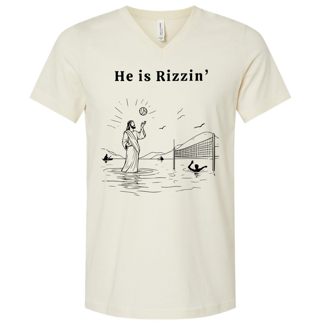 He Is Rizzin Jesus Volleyball V-Neck T-Shirt