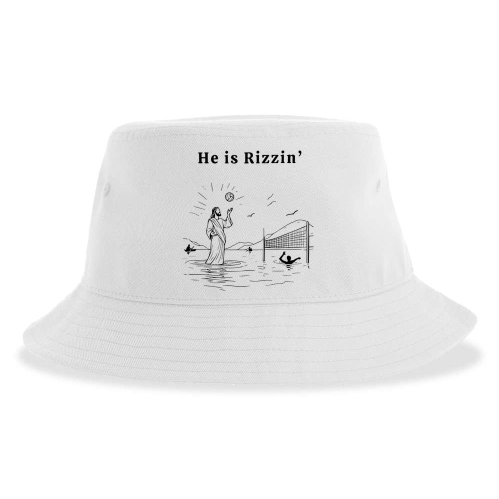 He Is Rizzin Jesus Volleyball Sustainable Bucket Hat