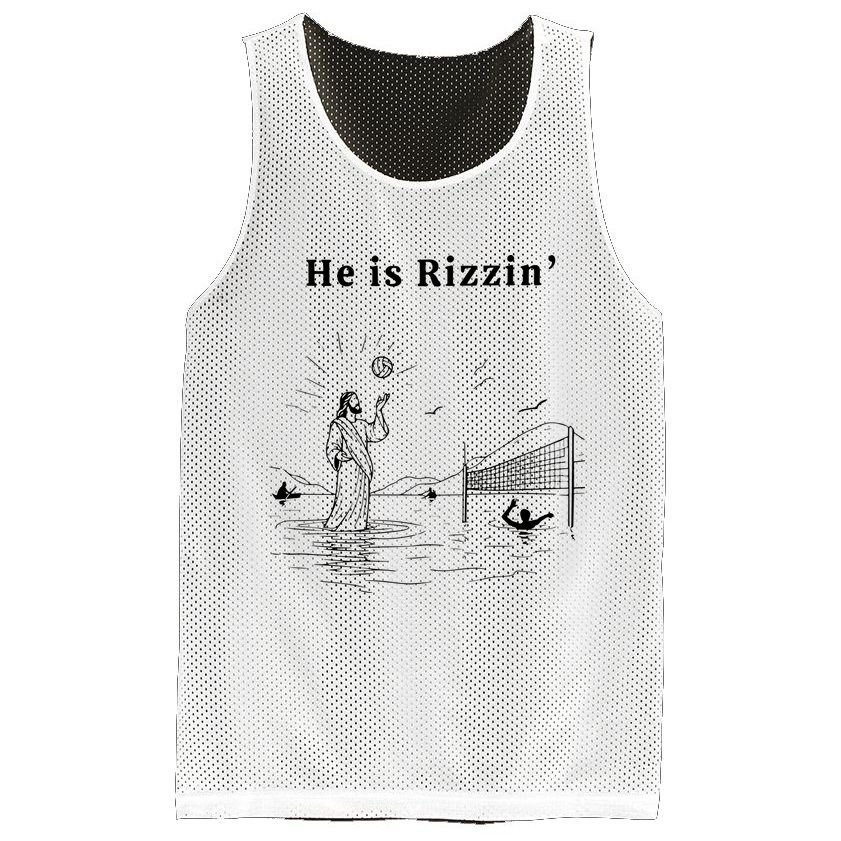 He Is Rizzin Jesus Volleyball Mesh Reversible Basketball Jersey Tank