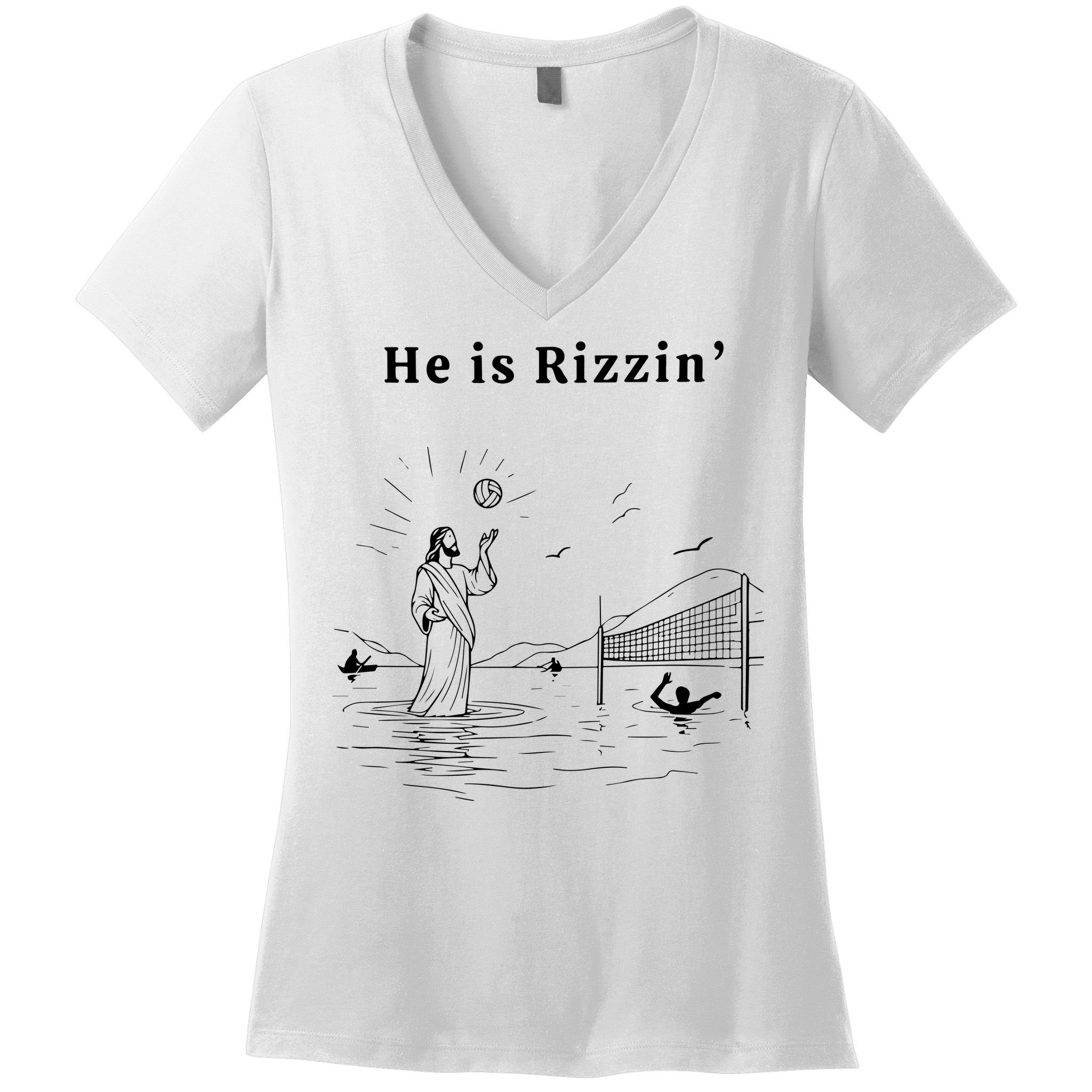 He Is Rizzin Jesus Volleyball Women's V-Neck T-Shirt