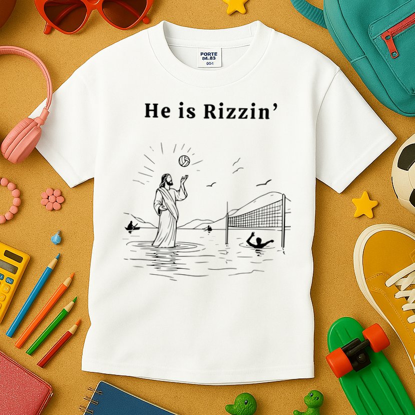 He Is Rizzin Jesus Volleyball Kids T-Shirt