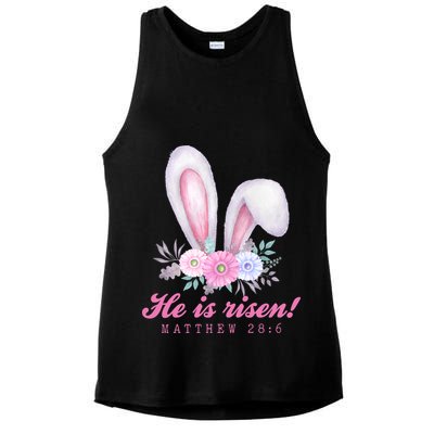 He Is Risen Easter Sunday Bunny Floral Ladies PosiCharge Tri-Blend Wicking Tank