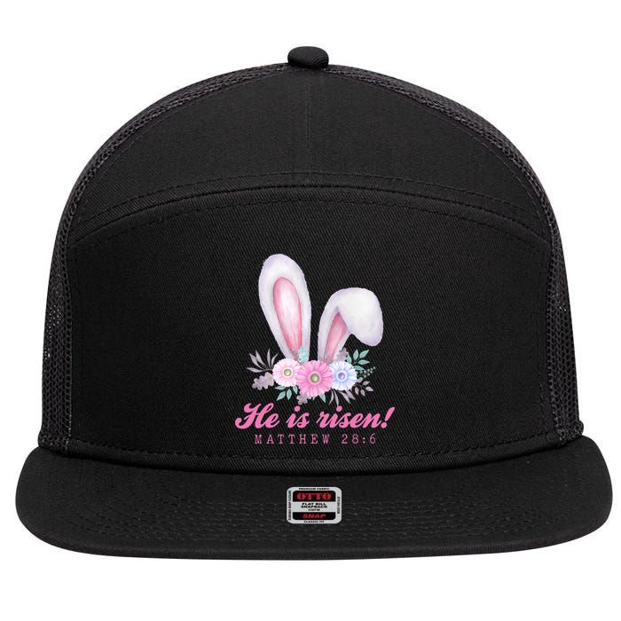 He Is Risen Easter Sunday Bunny Floral 7 Panel Mesh Trucker Snapback Hat