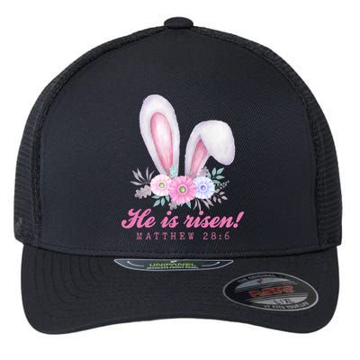 He Is Risen Easter Sunday Bunny Floral Flexfit Unipanel Trucker Cap