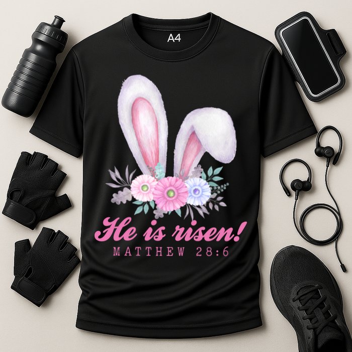 He Is Risen Easter Sunday Bunny Floral Performance Shirt