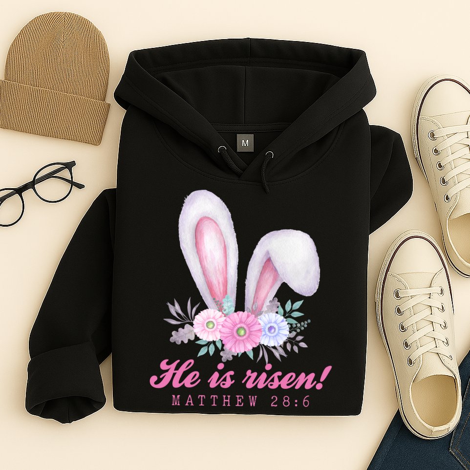 He Is Risen Easter Sunday Bunny Floral Hoodie