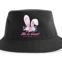 He Is Risen Easter Sunday Bunny Floral Sustainable Bucket Hat