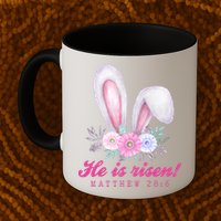 He Is Risen Easter Sunday Bunny Floral Mug