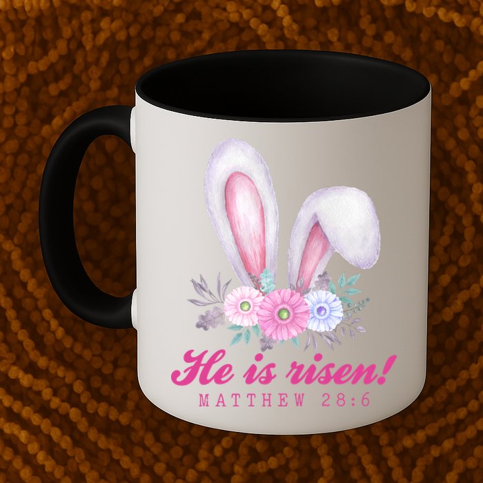 He Is Risen Easter Sunday Bunny Floral Mug