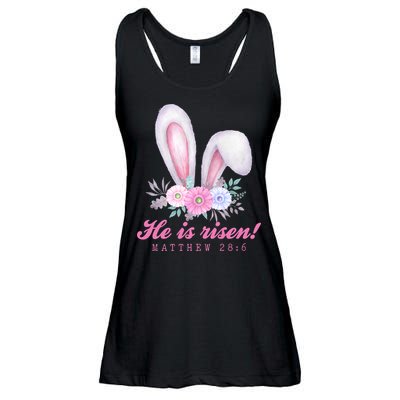 He Is Risen Easter Sunday Bunny Floral Ladies Essential Flowy Tank