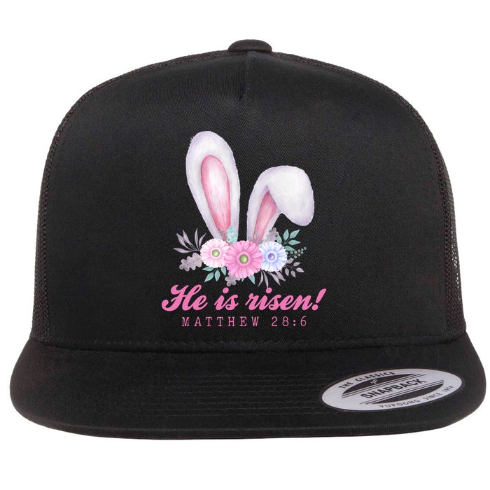 He Is Risen Easter Sunday Bunny Floral Flatbill Hat