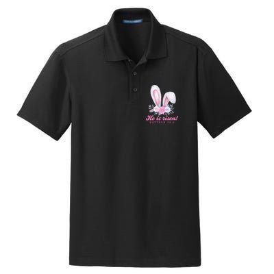 He Is Risen Easter Sunday Bunny Floral Dry Zone Grid Polo