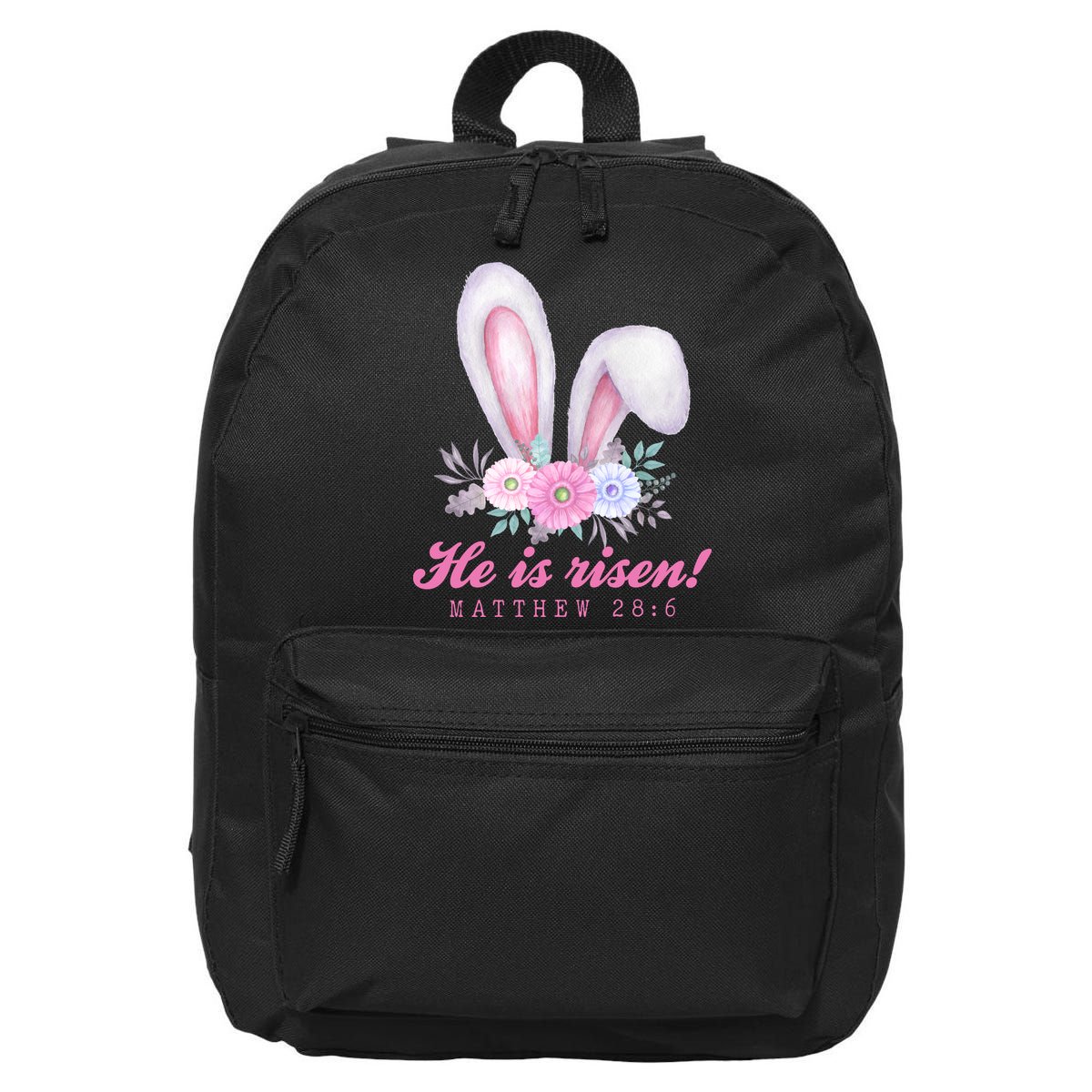 He Is Risen Easter Sunday Bunny Floral 16 in Basic Backpack